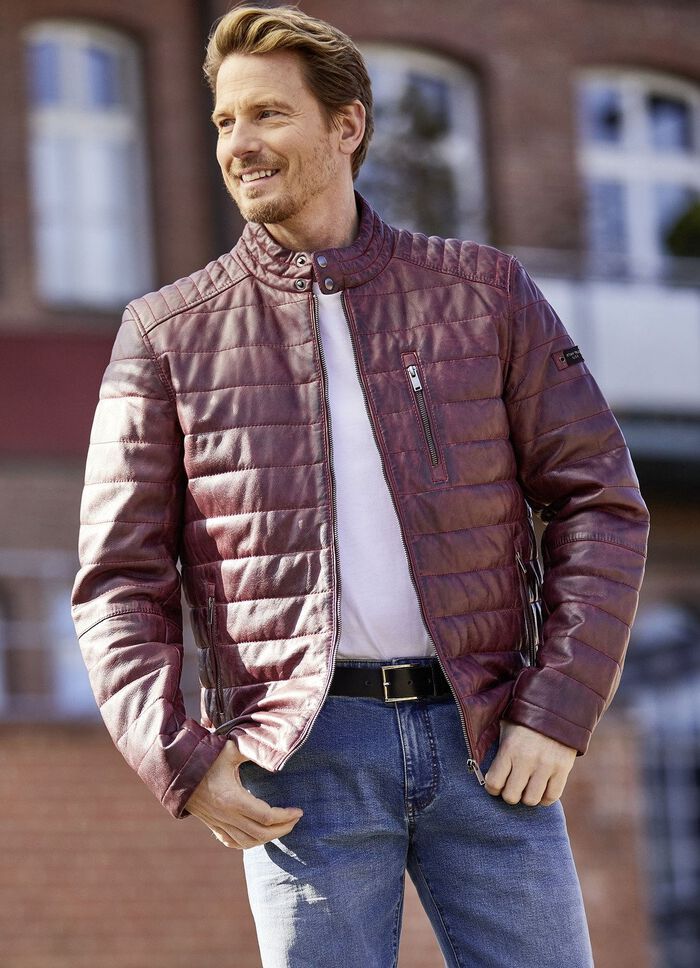 Kort leren jack van &ldquo;Cabrini&rdquo; in 3 kleuren ANTIEK DONKERROOD